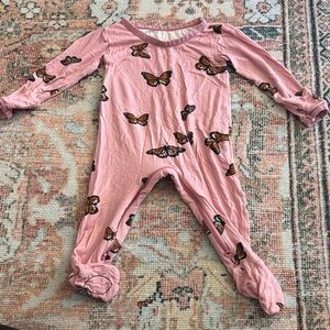 Lemon & Loom Pink Butterfly Footie Pajamas